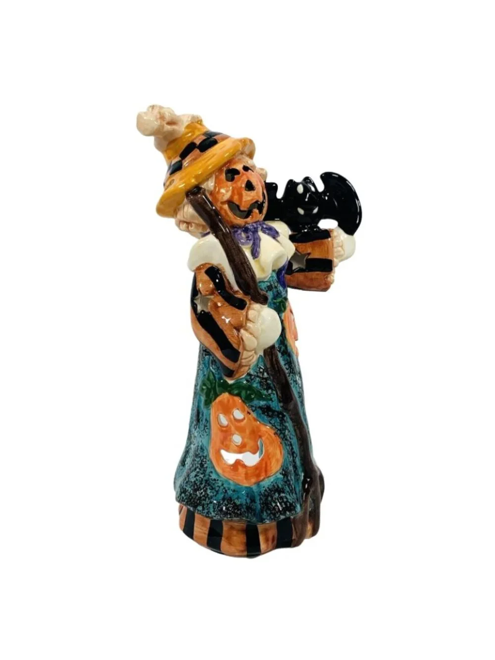Halloween Pumpkin Scarecrow Tea Light Holder VTG Spooky Ceramic Figurine Ghost